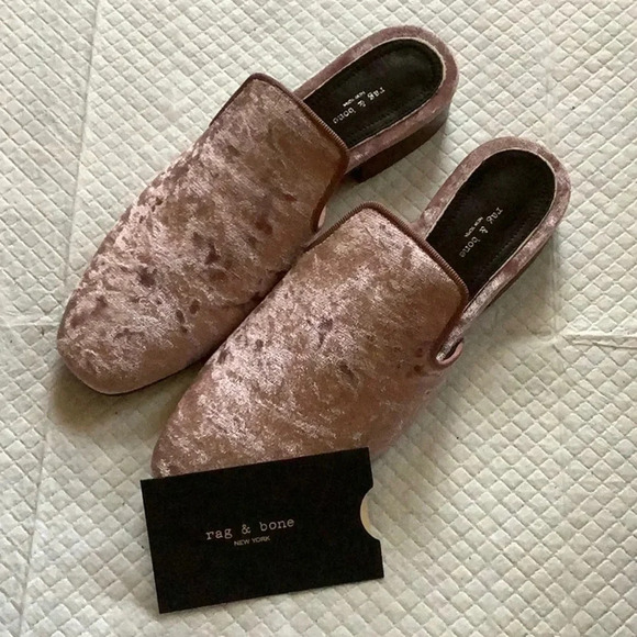 NEW Rag & Bone Luis Mule Pink Mauve Velvet Stacked Heel Loafer size 36 - Picture 6 of 16